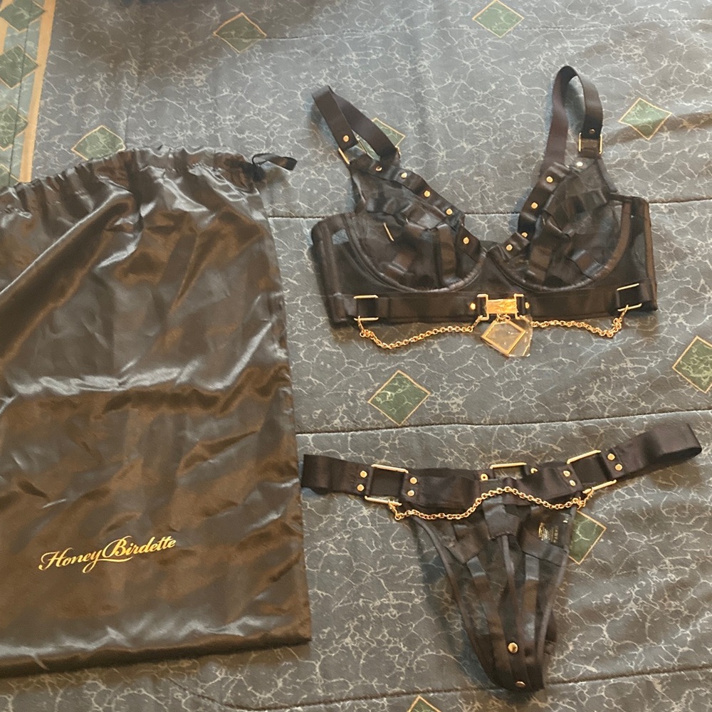 Honey Birdette Black Lingerie Set with Gold Accents